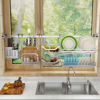 

Wall hanging 304 stainless steel kitchen storage rack storage bowl rack windowsill pendant rack dishes sink