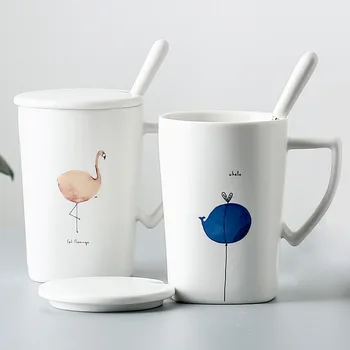 

Nordic Creative Flamingo Ceramic Cups Simple Coffee Mug with Lid Scoop Large Capacity Household Drinking Cups Office Juice Mugs