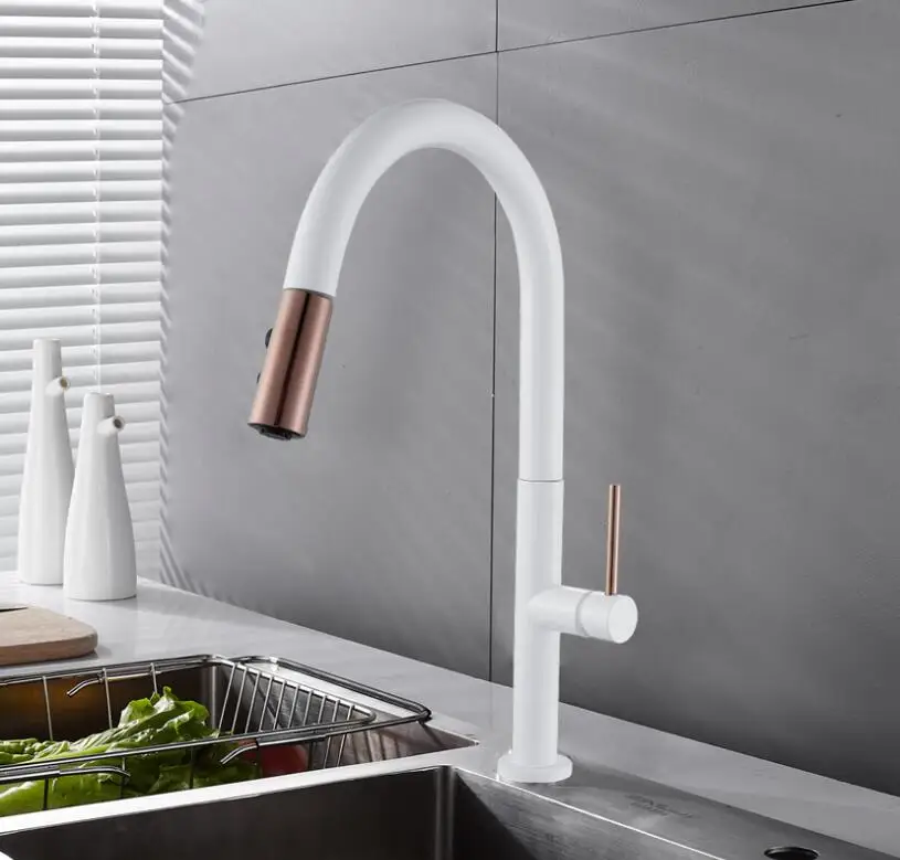 White Кухонные краны черный torneira para cozinha de parede кран для кухонного фильтра три способа раковина кухонный смеситель XT-204 - Цвет: White