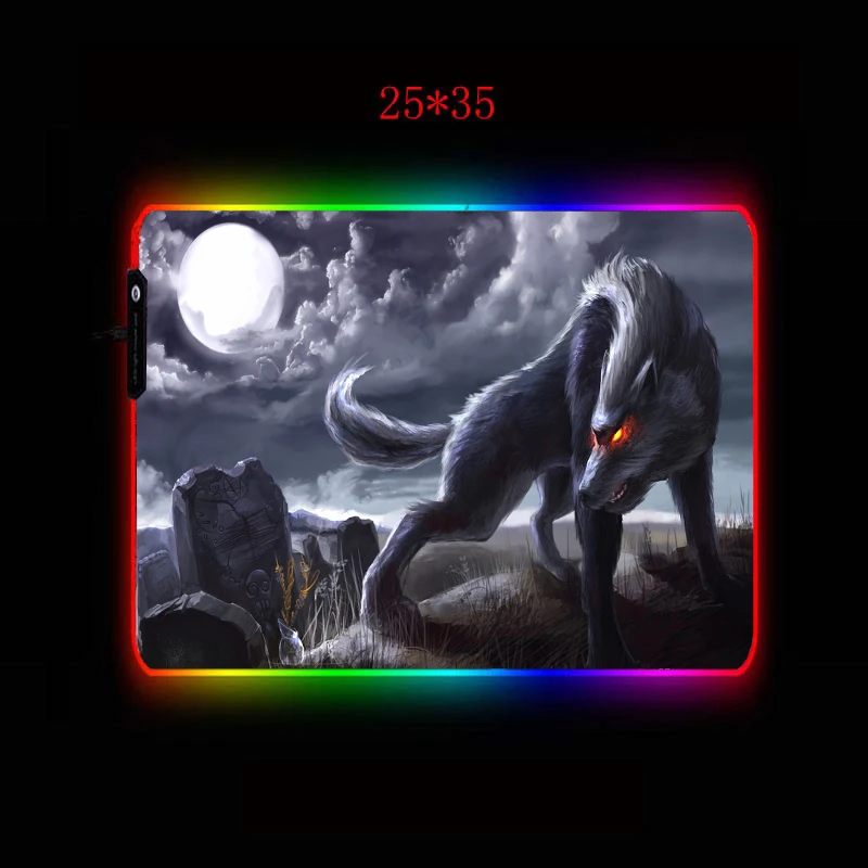 Mairuige Five color RGB Gaming Mouse Pad Cold Light LED Color Lock USB Evil Wolf Legend 3