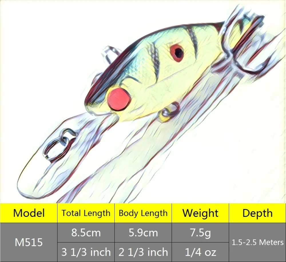 WLure 7,5 г 8,5 см 2 метра глубина погружения легкий гольян кренкбейт плавающий медленно с 2#8 крючками мускусные рыболовные приманки M515