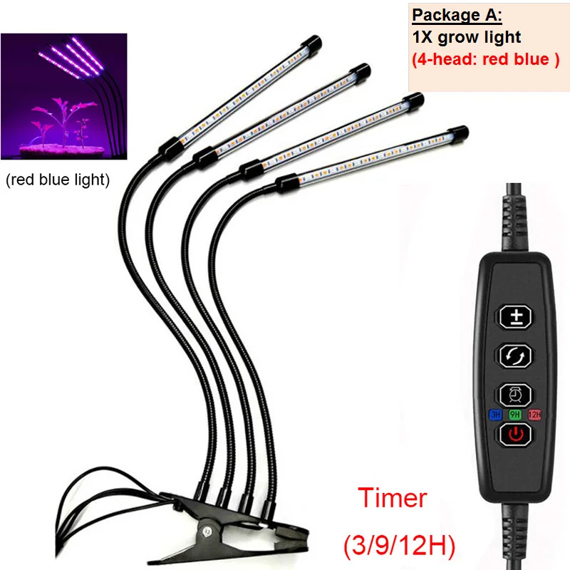 A package 4 head 2/3/4 головки USB таймер светодиодный осветителе для освещения 5V адаптер переменного тока для внутреннего Овощной парниковые семена цветок растет Фито лампа - Испускаемый цвет: A package 4 head
