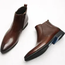 2019 Fashionable Genuine Leather Chelsea Boots For Men Pointed Toe Zipper Flat Handmade Italian Brand Mens Dress Boots