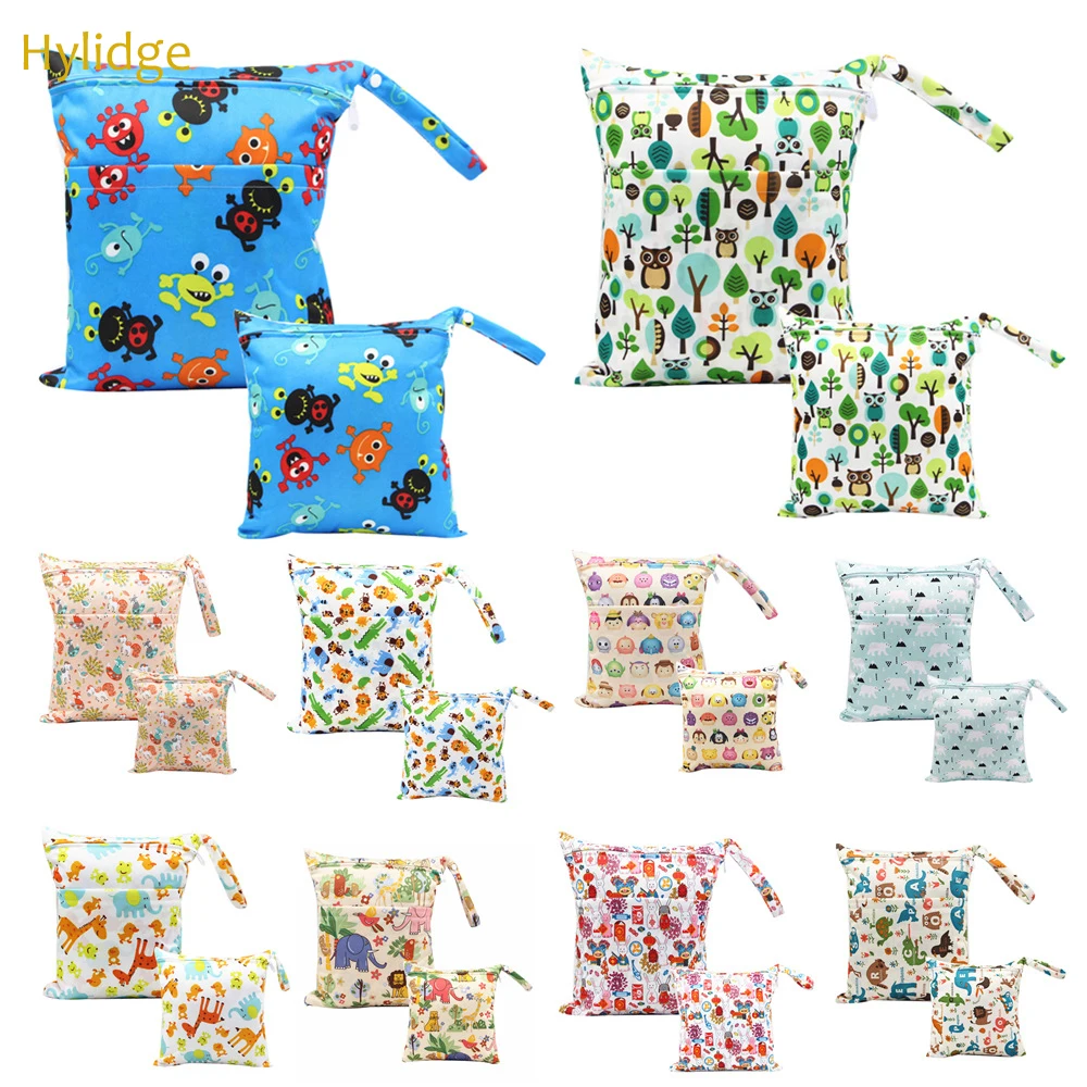 Hylidge 2PCS Reusable Diaper Organizer Double Zippers Washable Cloth Nappies Bags Printed Waterproof Wet Bag | Мать и ребенок