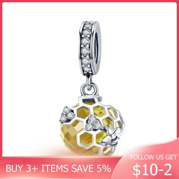 

CodeMonkey Trendy 925 Sterling Silver Honeycomb Bee Pendant Yellow CZ Cubic Zircon Charm fit Charm Bracelet DIY Jewelry CMC879