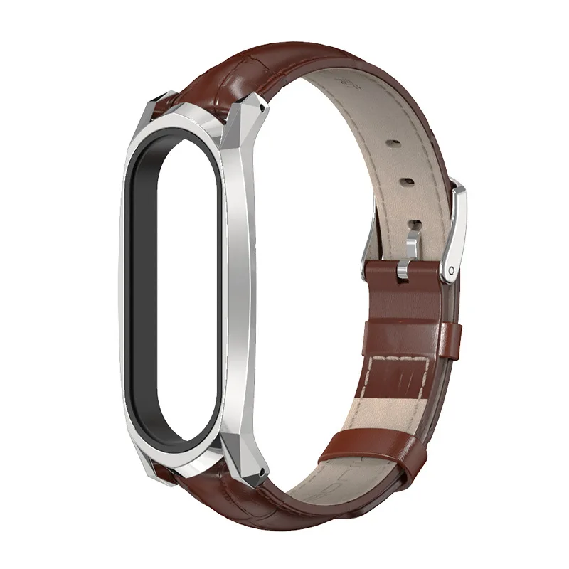 

For Xiaomi Mi Band 3/4/5/6 Strap Genuine Leather Watchband Fashion Wrist Band With Frame Smart Watch Replacement Strap Band