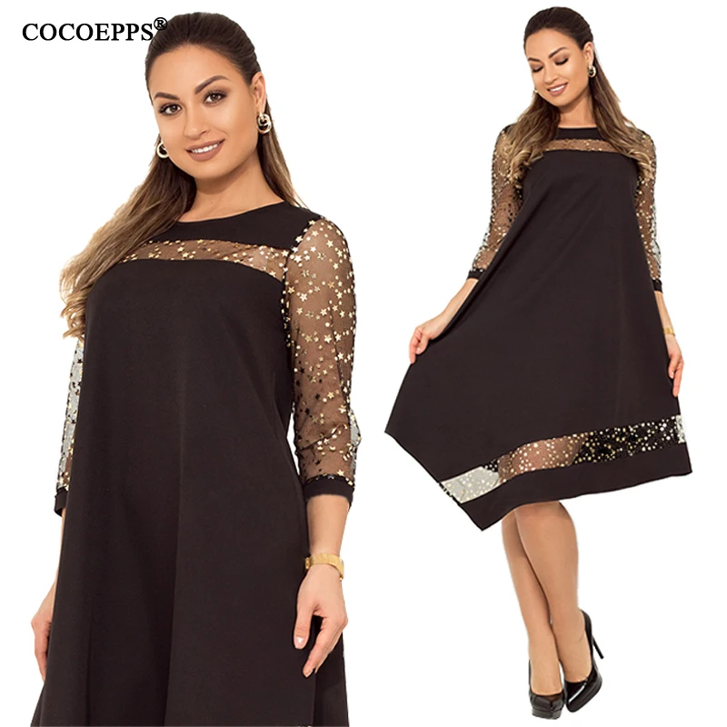 COCOEPPS, женское летнее платье с блестками, большой размер, блестящее платье, черное,, сарафан с блестками, платья большого размера, сетчатая женская одежда