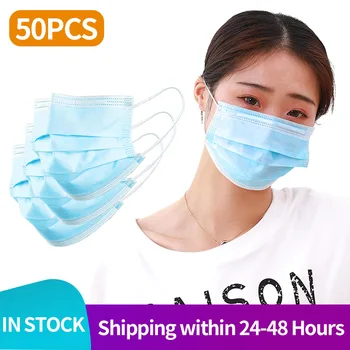 

Masks 50PCS Mouth Mask 3-layer Disposable Face Mask Dustproof Elastic Earloop Anti-Dust Non-woven Fabric Meltblown cloth kids