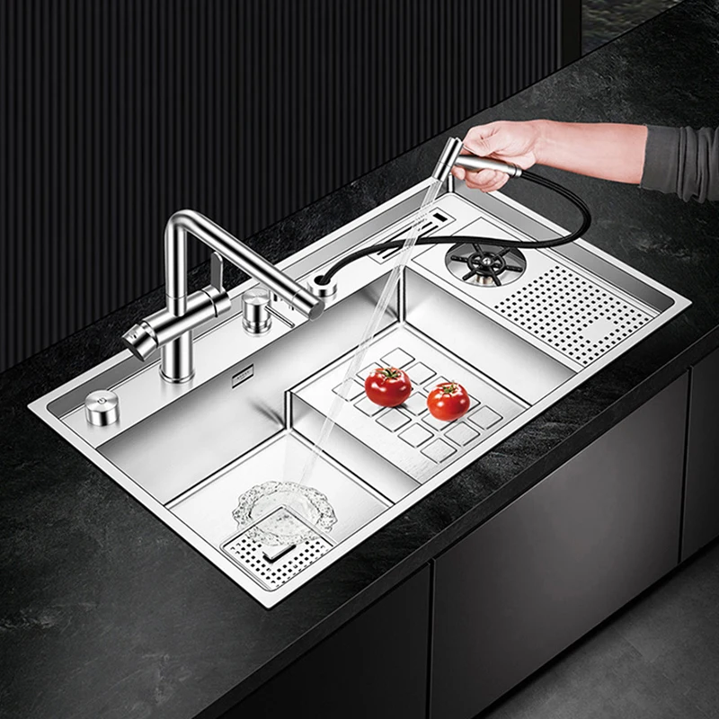 New SUS 304 Stainless Steel Cup Rinser Stepped Kitchen Sink Handmade Brushed 4mm Thickness Large Size Cup Rinser Stepped Sinks