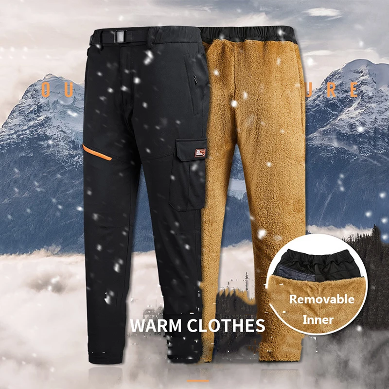 

Plus Size 8XL Outdoor Winter Thermal Men Women Pants Plus Velvet Thicken Waterproof Pants Climbing Hiking Skiing Sports Trousers