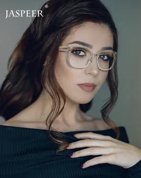 

JASPEER TR90 Anti Blue Eyeglasses Women Cat Eye Optical Frames Men Blue Light Blocking Computer Glasses Metal Spring Hinge