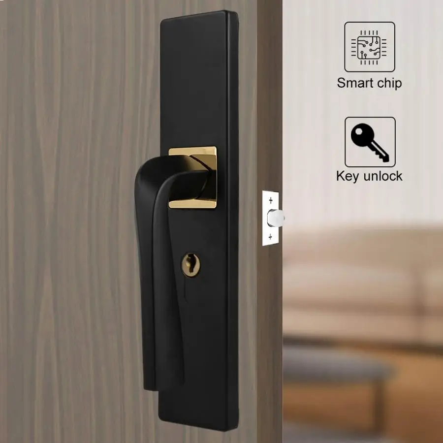 

Simple Aluminum Bedroom Inside Wooden Door Silent Home Handle Lock with Keys Black