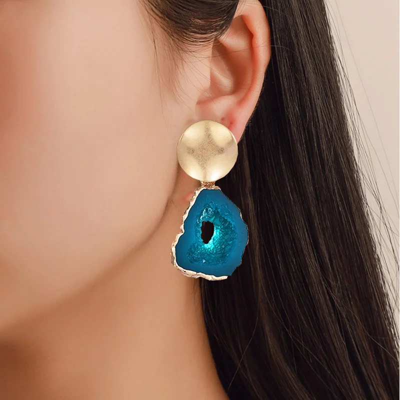 New Korean Vintage Geometric Acrylic Drop Earrings for Women Fashion Metal Geometric Gold Hanging Earring Jewelry
