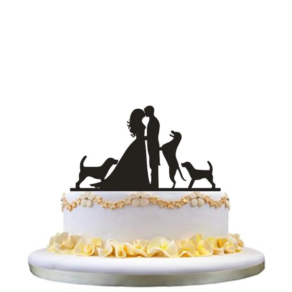 Смешанный Забавный стиль Свадебный торт Топпер с питомцем собака кошка Невеста и жених торт Топпер MR& Mrs черный акриловый торт Топпер украшения