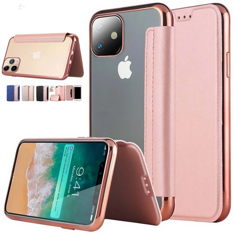 Чехол книжка для iPhone 11 Pro Max модный тонкий чехол с гальваническим покрытием X XS XR