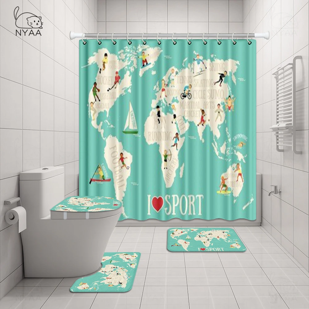 Old World Map Print Shower Curtain Vintage Bathroom Decor 4 Piece Set Soft Toilet Mat Pad 180x180 Cm Bathroom Accessories Sets Aliexpress