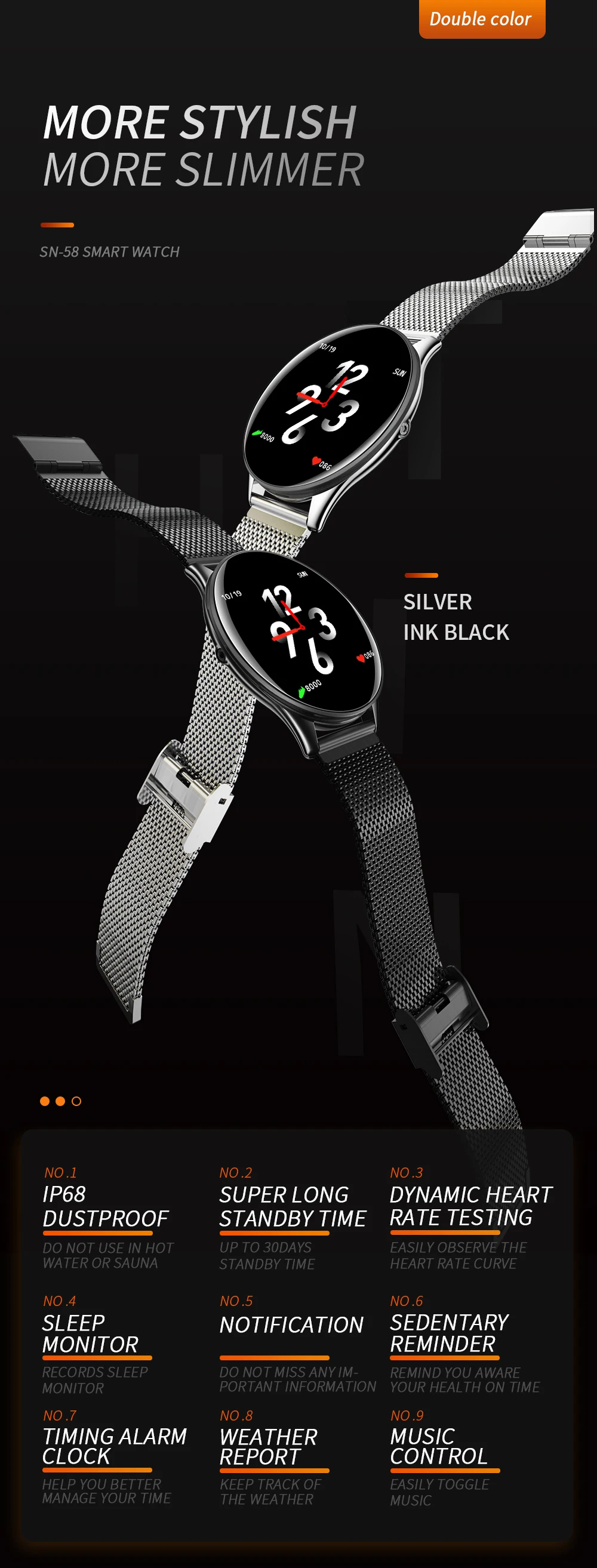 LEMFO SN58 Смарт-часы мужские IP68 Водонепроницаемые модные спортивные часы женские 1," очень тонкий Bluetooth мульти-браслет для спорта и здоровья