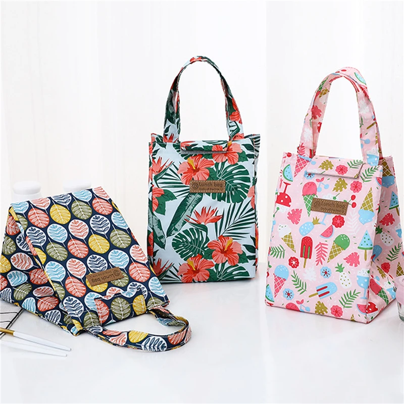 Fiambrera con estampado de moda Floral Multicolor para mujer, bolsa enfriadora, paquete de mano impermeable, caja térmica para desayuno, portátil, Picnic y viaje