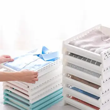 

Shirts Sweaters Tray Home Bedroom Clothes Storage Rack Stackable Ventilated Drawer Style Organizer - Size L (Blue)