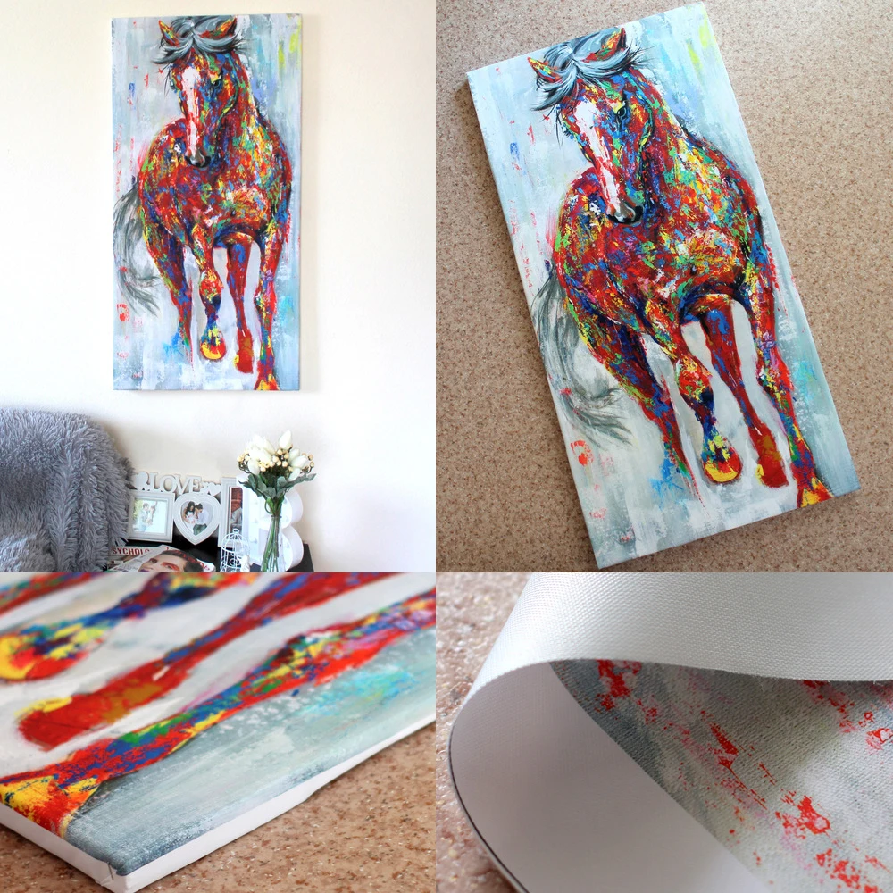 Larger Original Running Horse Oil Paintings Wall Art Colorful Animal Posters Picture For Living Room Home Decor