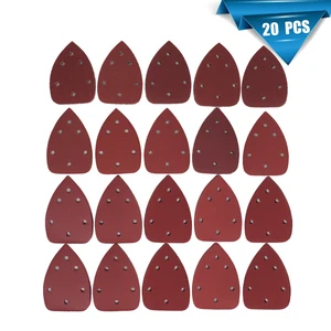 Hojas de lijado de 6 agujeros, 140x90 x mm, papel de lija rojo triangular, gancho y bucle de 40-1000 granos, disco de lijado abrasivo para lijado de madera (20 uds)