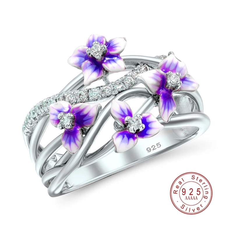 2022 New Fashion Violet Flowers Colored Drip Paint 925 Sterling Silver