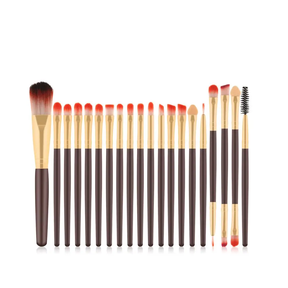 

20Pcs Red Brown Gold Wooden Handle Brown Gold Tube Eye Makeup Brush Set Blooming Outline Tool To Create A Refined Look #LR1