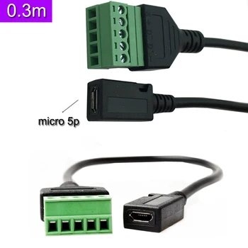 

USB 2.0 micro 5Pin Female to 5 Pin/Way Female Bolt Screw Shield terminals Pluggable Type Adapter cable 0.3m