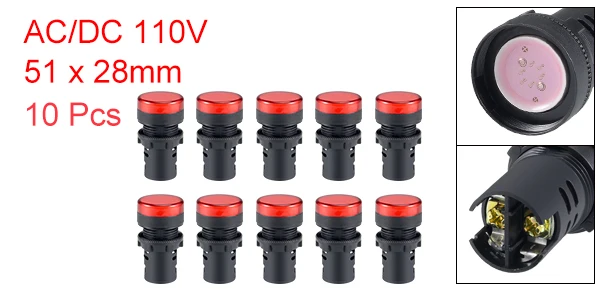 Red AC DC 110V Uxcell 10 шт. индикаторы AC/DC 12 В 24 В 380 В 110 В 220 в красный синий желтый зеленый белый светодиодный Скрытая Панель Крепление 7/" 22 мм - Цвет: Red AC DC 110V
