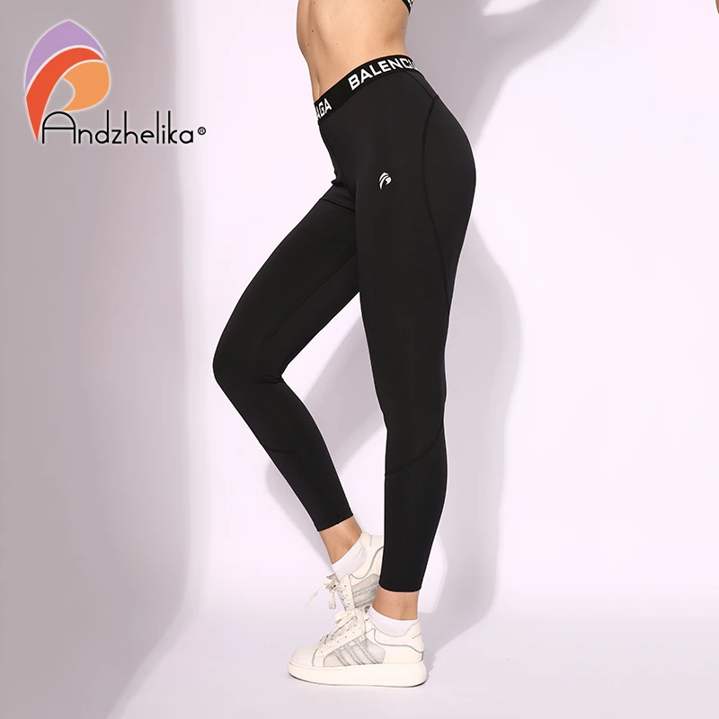 Andzhelika спортивные Леггинсы для фитнеса бинты женские спортивные брюки эластичные, высокая посадка для спортзала бега спорта Колготки штаны для йоги
