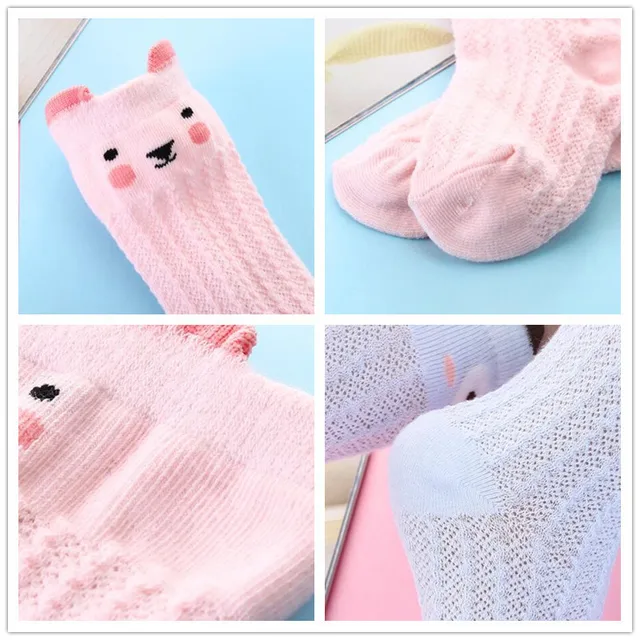 Chaussettes hautes côtelées rose en coton doux pour enfants