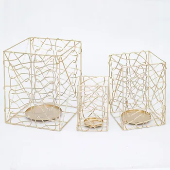 

Square Gold Simple Modern Design Art Candle Holders Cage Fashion Bedroom Living Room Candelabra Portavelas Home Decore EC50ZT
