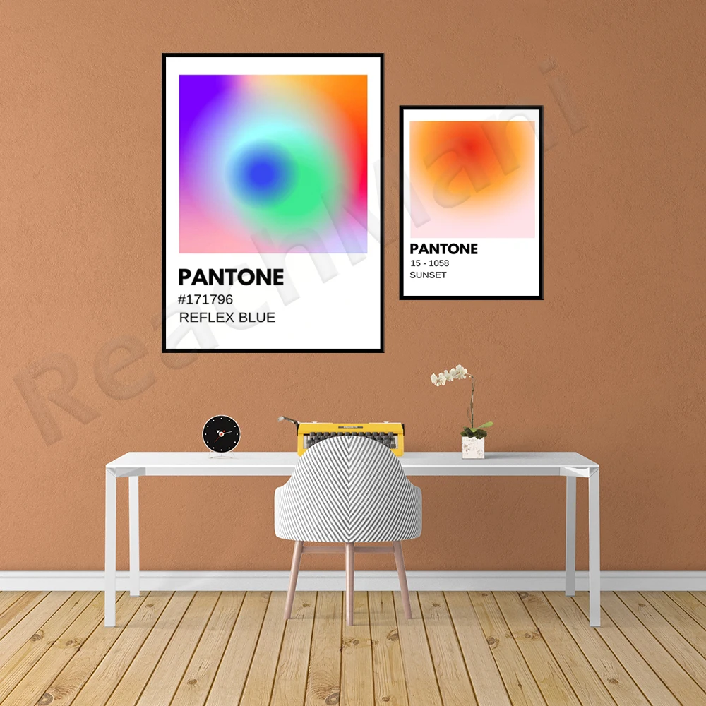 Stampa Moderna Blu Riflettente Pantone, Colore Caldo, Tramonto Pantone, Poster Pantone Decorazione Poster Estetico Sfumato