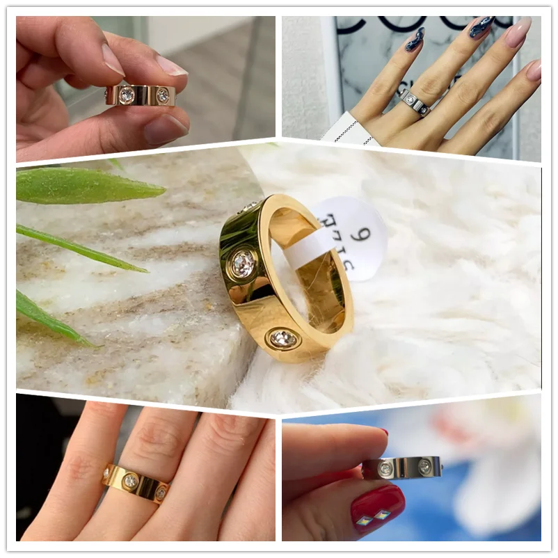 Trendy Stainless Steel Rose Gold Color Lover Ring for Women Men Couple CZ Crystal Rings Luxury Brand Jewelry Wedding Gift FYSARA,finger ring,stainless steel ring,couples rings
