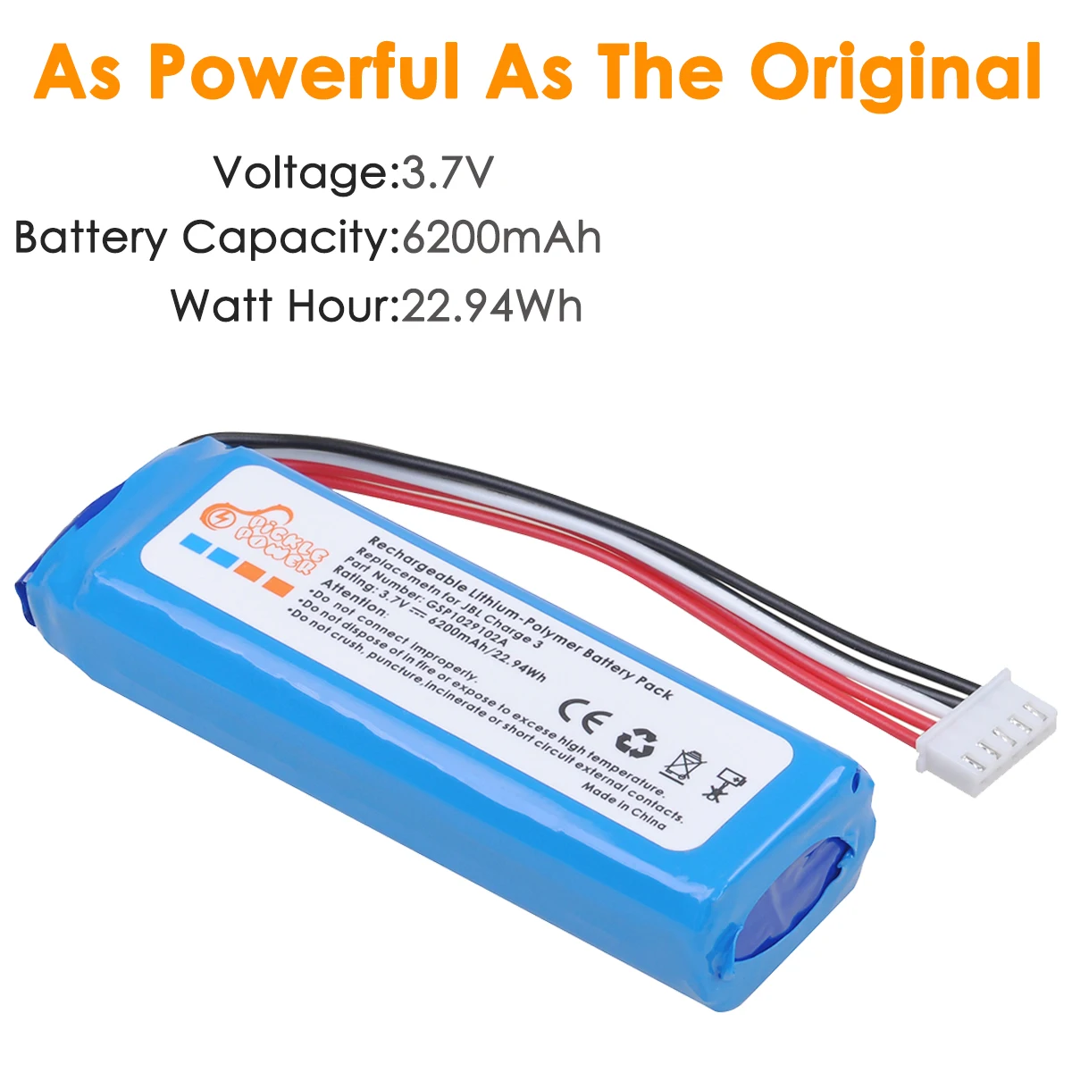 Bluetooth para Jbl Bateria do Orador de 6200mah Não para a Carga Charge Versão 3 2021 Gsp1029102a - Image 5