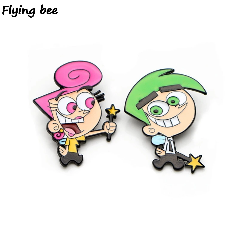Flyingbee довольно оддродителей брошь и булавка мультфильм Красивые шпильки эмаль шпильки Нагрудный значок броши на булавке для женщин мужчин X0437