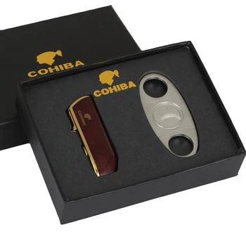 

COHIBA Cigar Cutter Sharp Scissors Stainless Steel Metal Butane Torch Lighters Gas 3 Jet Flame Cigar Lighter W/ Punch Cigar Cutt