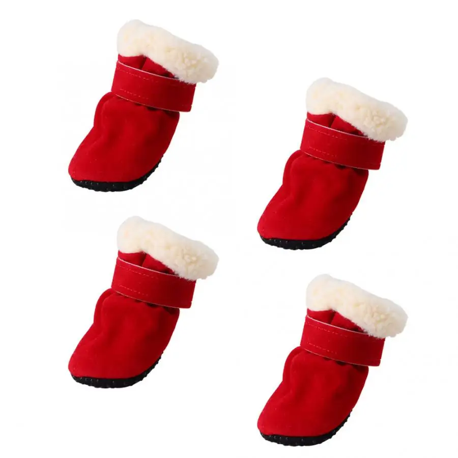 Теплые ботинки для собак; зимняя нескользящая обувь из толстого плюша для собак; сохраняющая тепло обувь с петлей на липучке для плюшевых собак; нескользящая обувь