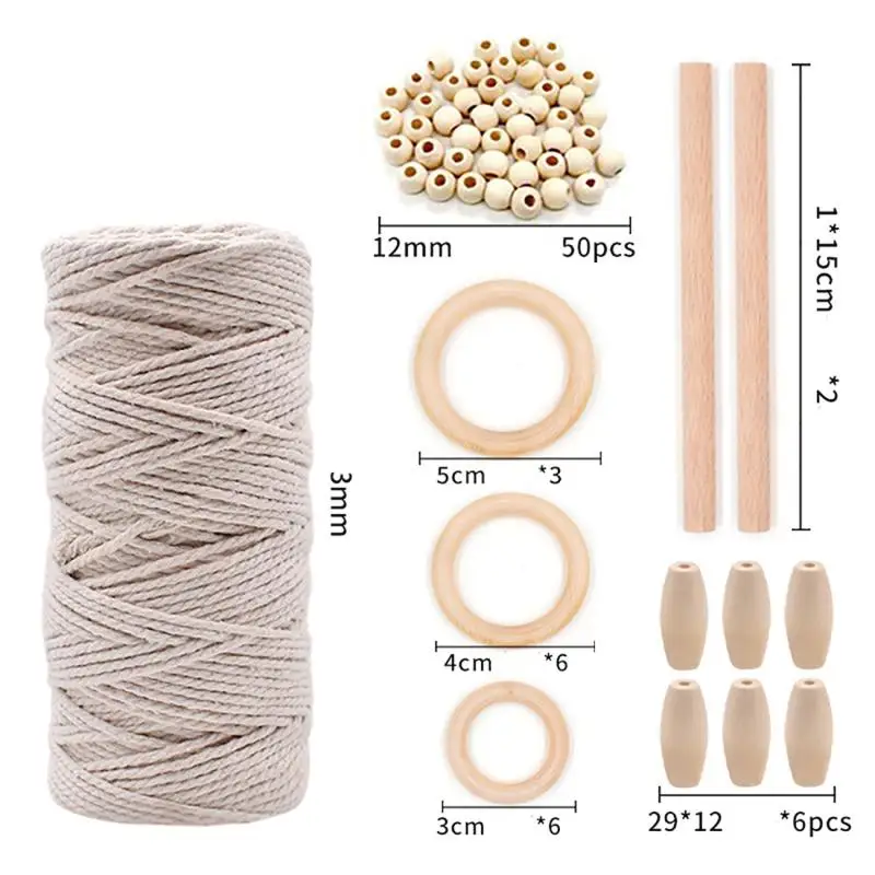 

Macrame Cord Natural Cotton Rope and Wood Ring Wood Stick for DIY Teether Macrame Kit Wall Hanging Plant Hanger Weaving Tapestry