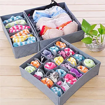 

3PCS Fabric Bamboo Fiber Storage Box Bra Underwear Organizer With Handles