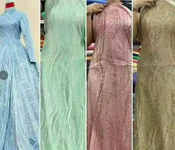 

New design Sequins beaded Lace Embroidery Lace Accessories Handmade DIY Wedding Dress Glitter Lace Fabrics 5/Yards