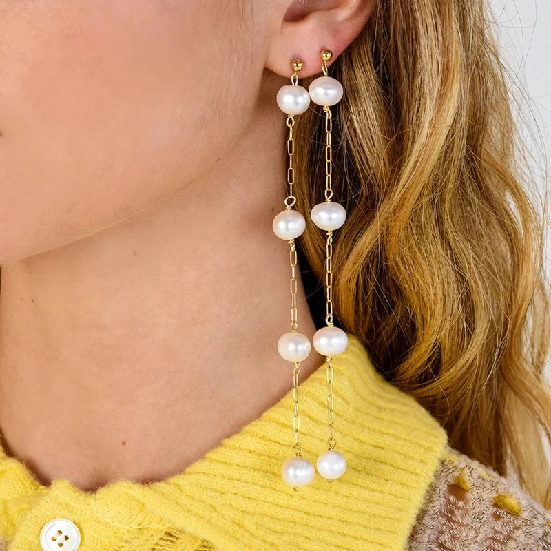 

Handmade natural pearl long earrings For Women Luxury charm pendant pendientes серьги женские 2022 Christmas gift Jewelry