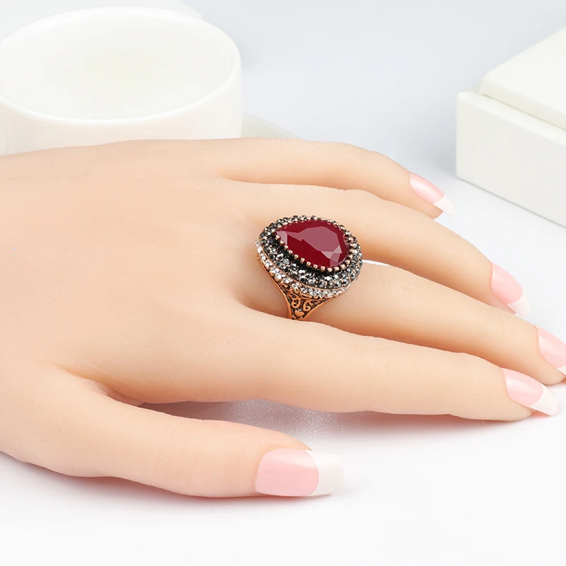 Kinel Роскошная Мода Дубай золото большое кольцо для женщин Красная резина турецкие ювелирные изделия Свадебные Кольца Лучший друг подарок