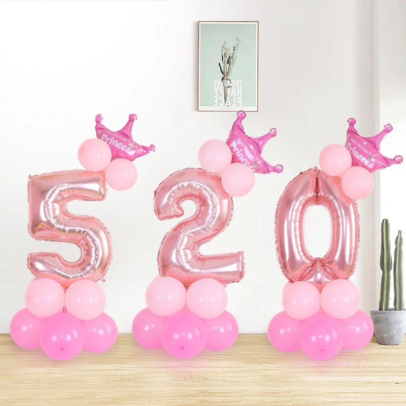 

32inch number Column Balloons Road Lead Baby Happy Birthday Party Decoration Wedding Decoration Inflatable Pink Pillar Balloon