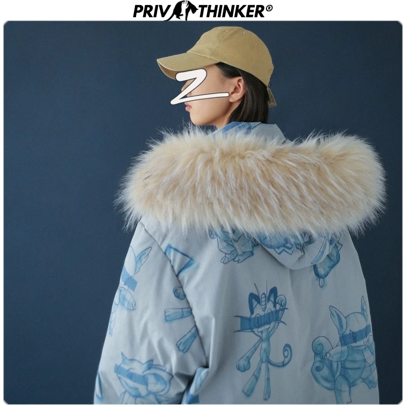Privathinker, Женская свободная парка с принтом Харадзюку,, зимняя парка с капюшоном, пальто, женская теплая куртка, Женская утолщенная модная верхняя одежда с капюшоном