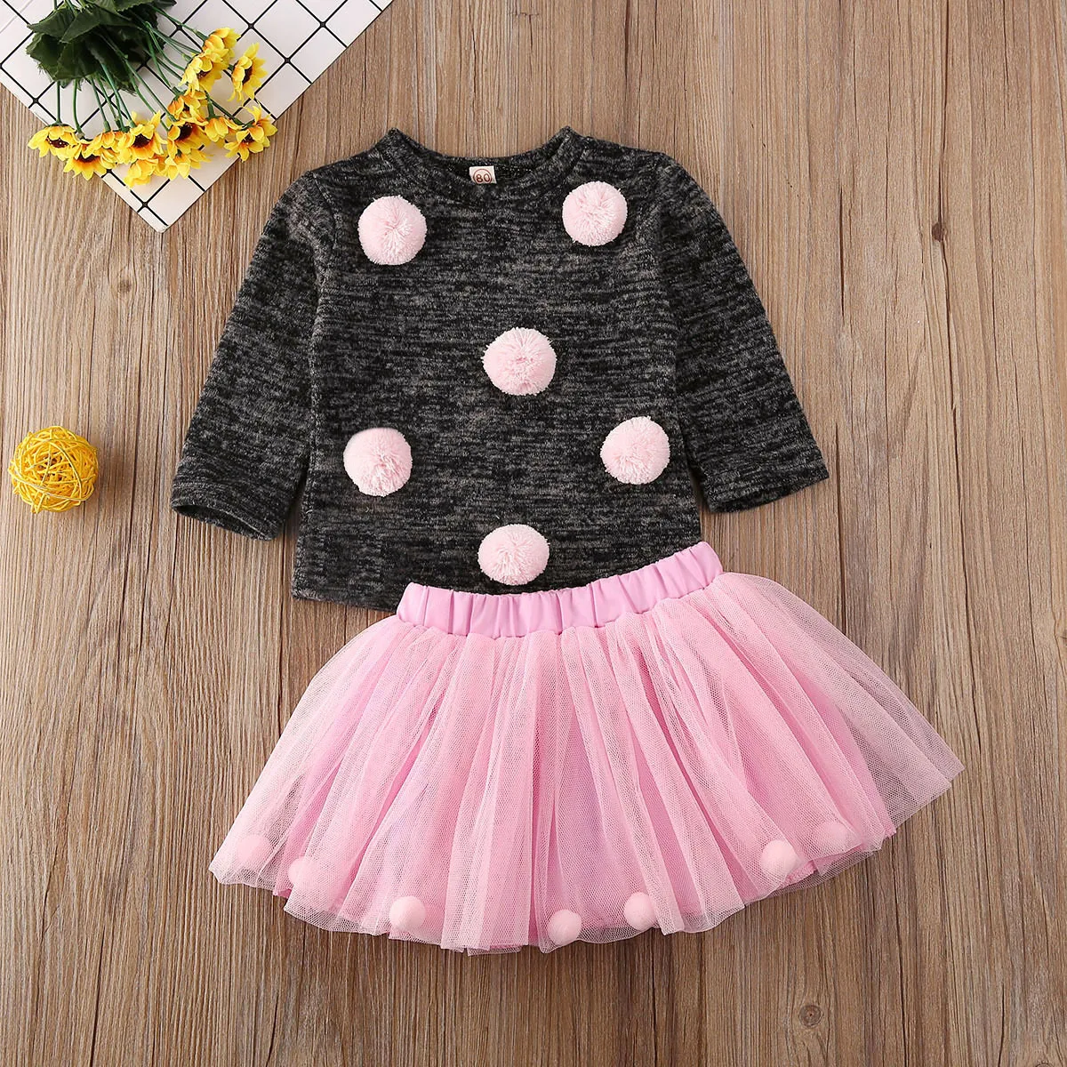 Комплект осенне-зимней одежды из 2 предметов для маленьких девочек, свитер, Топы+ юбка-пачка, одежда для детей 0-4 лет
