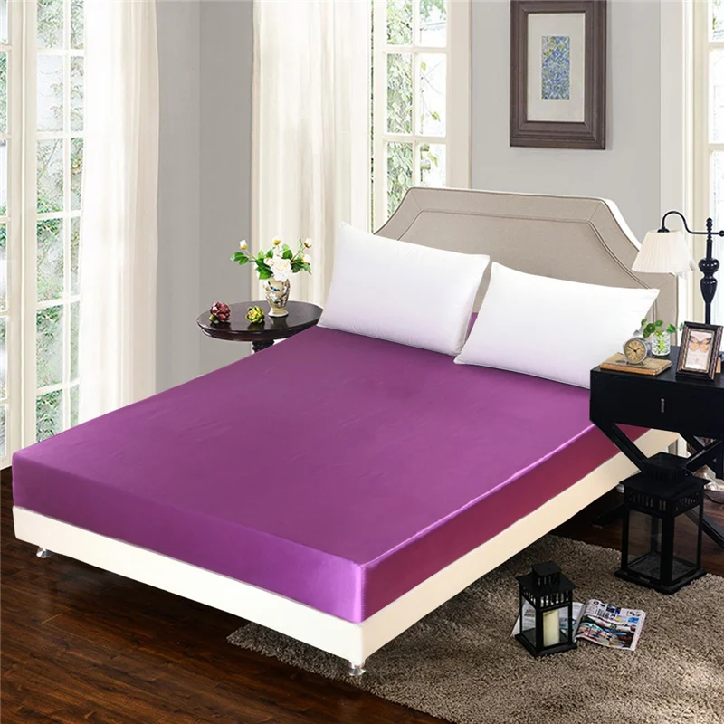 Имитационная шелковая простыня по размеру матраса, покрывало в Европейском стиле, эластичное покрывало для матраса, однотонное противопылевое постельное белье, льняное постельное белье - Цвет: Фиолетовый