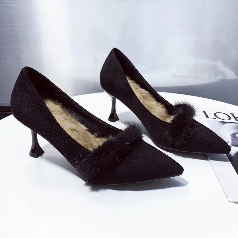 

Spring New Women's Shoes Fashion Luxury Shoes Designers Suede Pointed Stilettos Casual Shoes Shallow Elegant Women Pumps U28-13