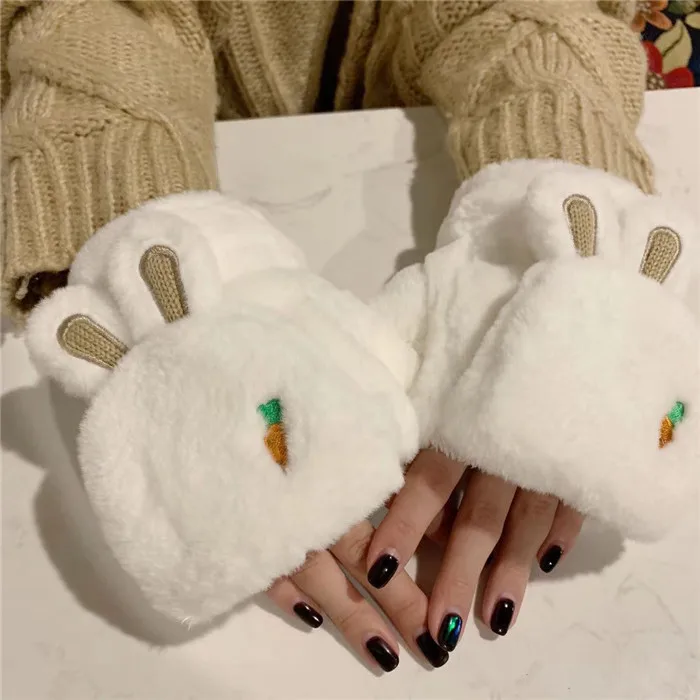 pattern 3 Теплые Зимние перчатки для женщин с милой пандой, утепленные бархатные хлопковые перчатки без пальцев для девушек - Цвет: pattern 3