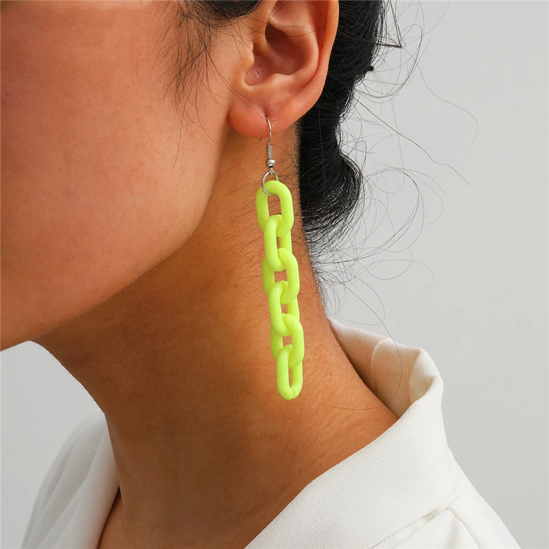 

Candy Color Acrylic Long Chain Statement Earrings for Women Rainbow Colorful Geometric Cool Drop Personality Party Jewelry Gift
